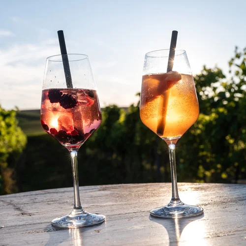 Sommerliche Cocktails im Weinglas im Wiengarten geniessen 
