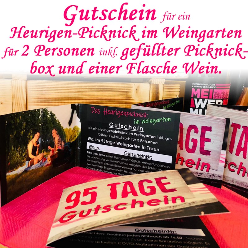 Gutschein für das Heurigenpicknick im 95Tage  Weingarten in Traun
