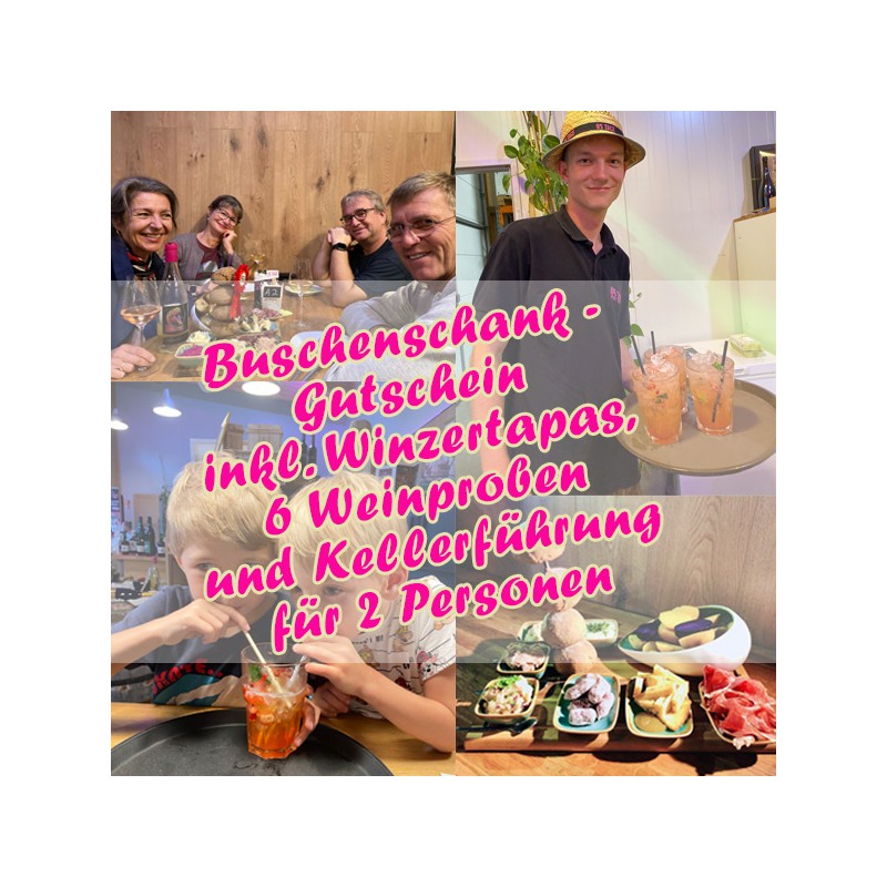 Geschenkgutschein zum Besuch in unserer Buschenschank für 2 Personen inklusive Weinproben, Winzertapas und Kellerführung